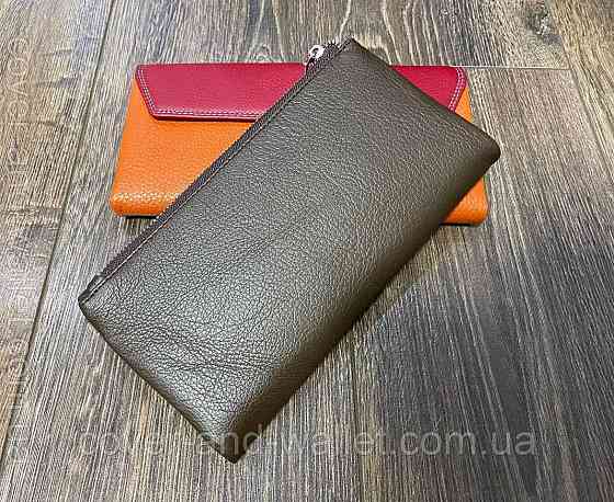 Тонкий шкіряний гаманець купюрник для чоловіків та жінок ST Leather (коричневий) Київ