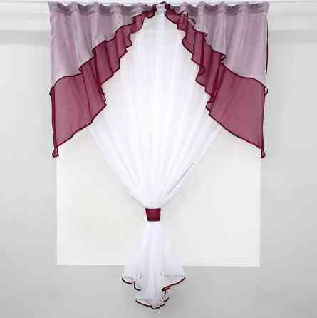 Кухонная занавеска VR-Textil № 114к ламбрекен и тюль бордовый с белым 270х170 см (52-0532) Киев