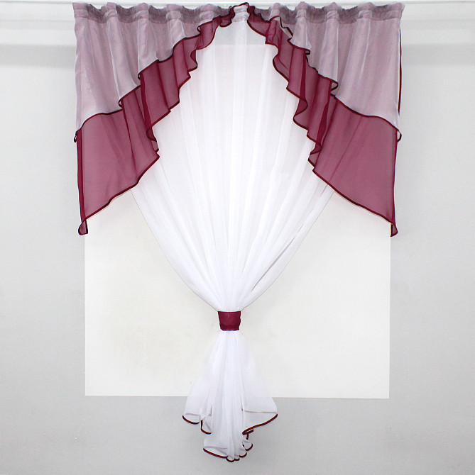 Кухонная занавеска VR-Textil № 114к ламбрекен и тюль бордовый с белым 270х170 см (52-0532) Киев - изображение 1
