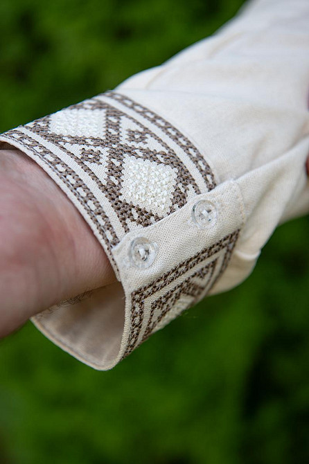 Вишиванка чоловіча, лляна, з довгим рукавом, світло-бежева , лен - , топ Київ - фото 2