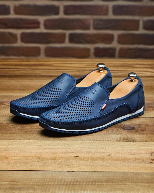 Літні шкіряні туфлі-макасини сині Харків - фото 1