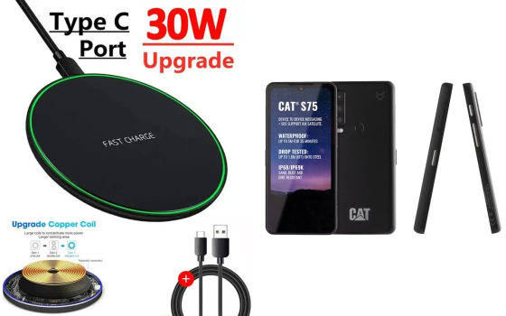 Беспроводное зарядное устройство Copper до 30W для CAT S75, USB-C, LED Киев