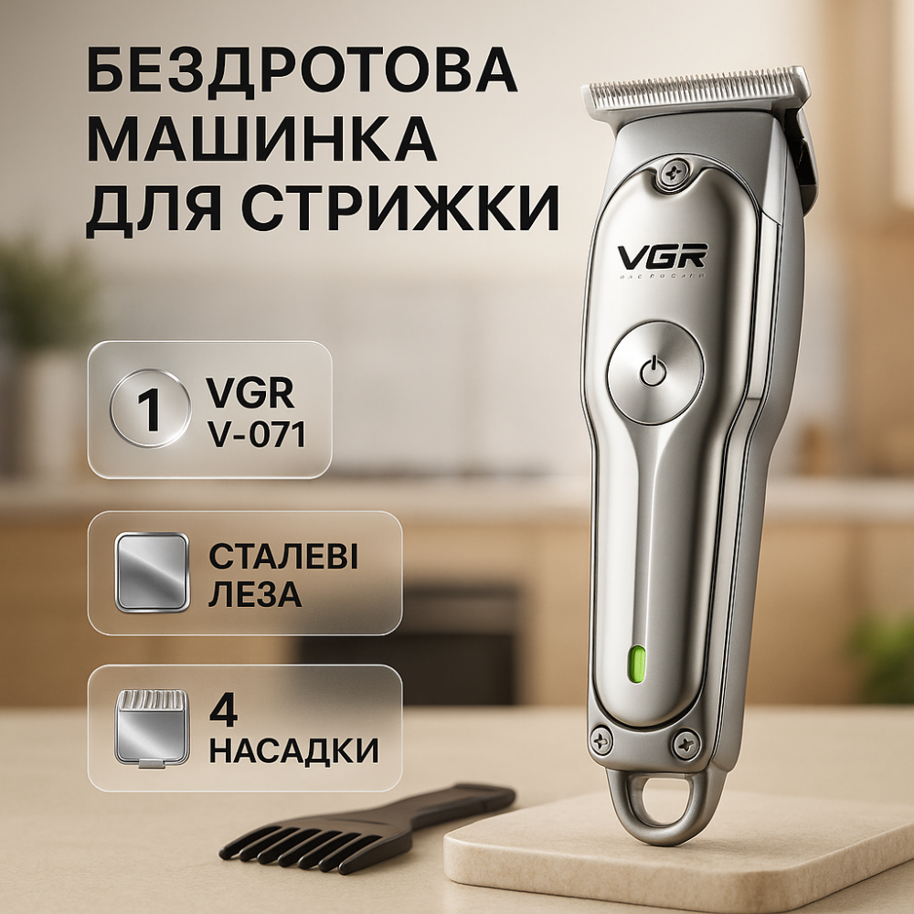 Електромашинка для стрижки VGR V-071, Триммер для самостоятельной стрижки волос, Триммер беспроводной LH-73 Львов - изображение 19