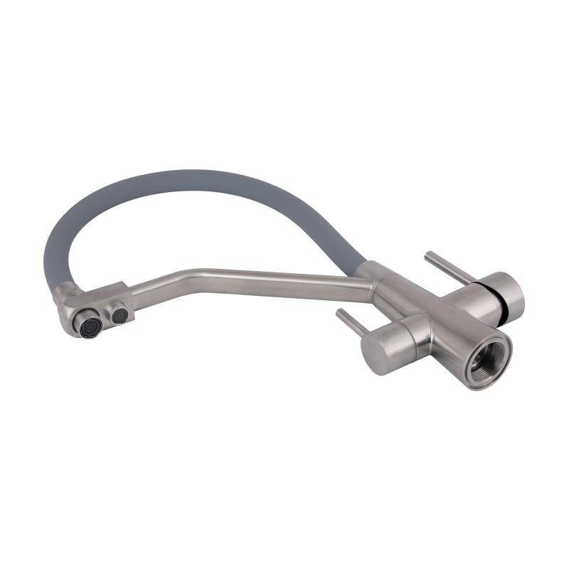 Змішувач для кухні Lidz Aria 020F3 з гнучким виливом та підключенням до фільтра LDARI020F3GNK39211 сатин/сірий Київ - фото 7