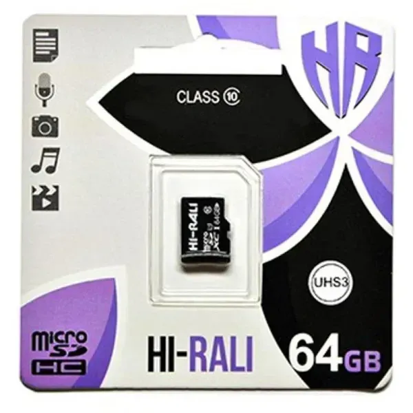 Карта пам'яті Hi-Rali microSDXC (UHS-3) 64 GB Card Class 10 Black Полтава - изображение 1