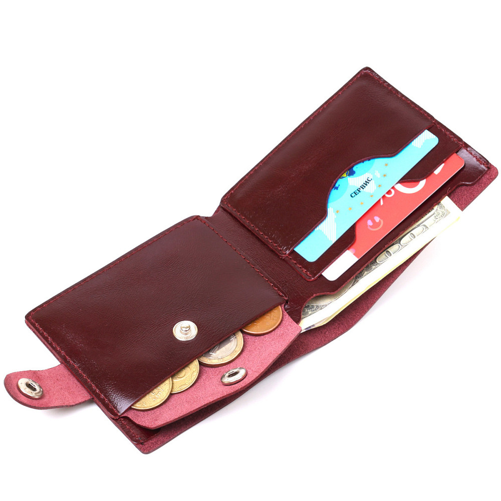 Шкіряне стильне портмоне Shvigel 16442 Бордовий Київ - фото 7