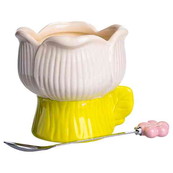 Креманка фарфоровая з ложкою у формі квітки 300 мл Київ