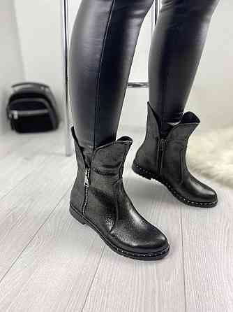 Напівчоботи M.KRAFT антрацит шкіра-сатин натуральна высота 18 см подошва 3,5 см размеры 37р.38р Коломия