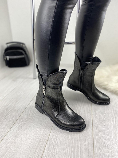 Напівчоботи M.KRAFT антрацит шкіра-сатин натуральна высота 18 см подошва 3,5 см размеры 37р.38р Коломия - фото 6