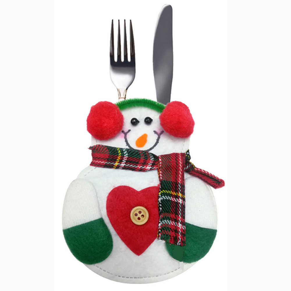 Новогодний чехол для столовых приборов Снеговичек 10 на 13 см разноцветный Киев - изображение 2