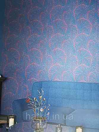 Обои виниловые на флизелине Marburg 82127 Felicita абстракция перья красные бордовые на темно синем Киев