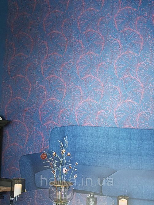Обои виниловые на флизелине Marburg 82127 Felicita абстракция перья красные бордовые на темно синем Киев - изображение 1