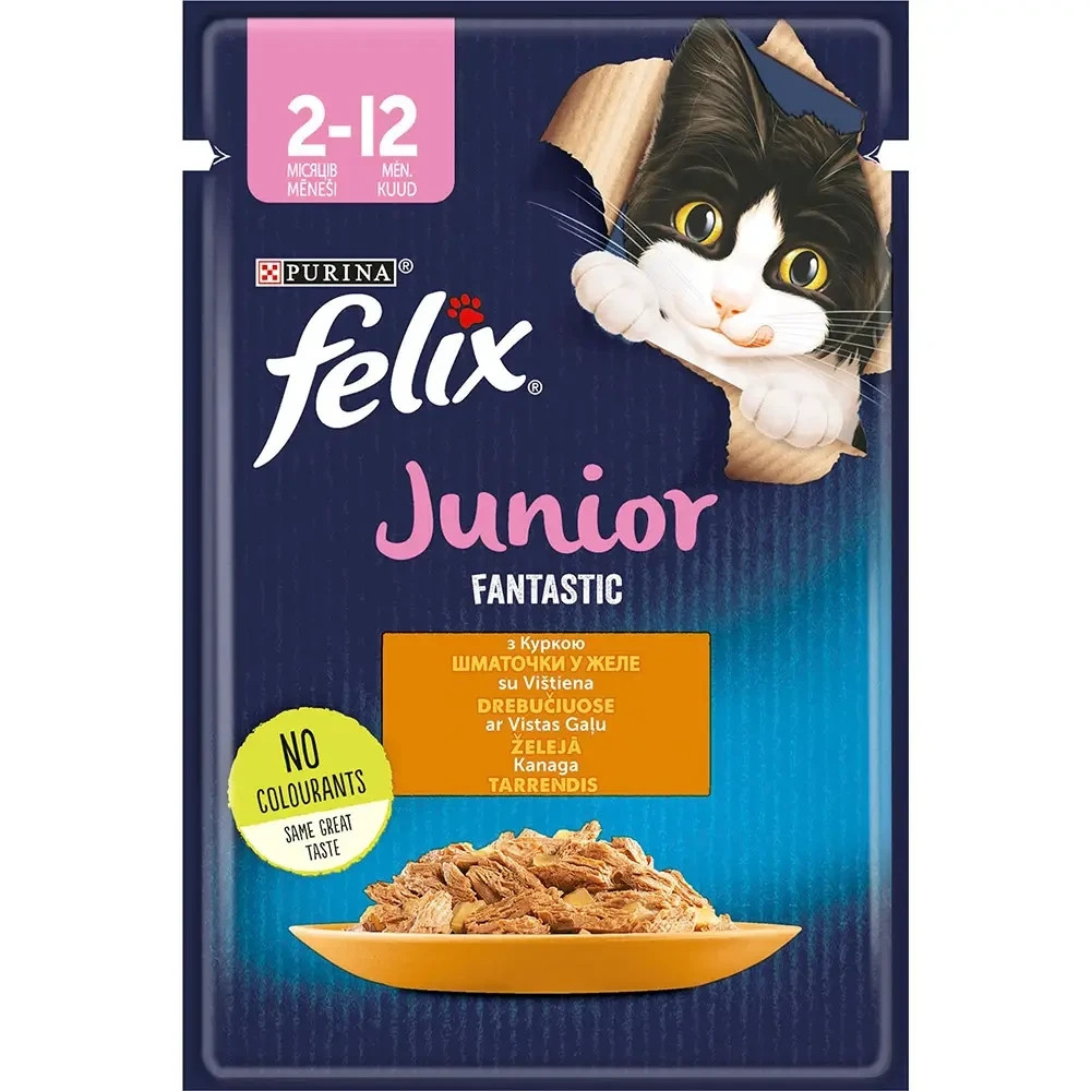 Влажный корм FELIX Fantastic Junior для котят, кусочки в желе, с курицей, 85 г Киев - изображение 1