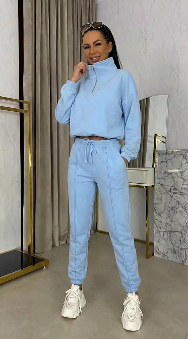 Жіночий плюшевий прогулянковий костюм з велюру Блакитний, 46/48 Одеса - фото 4