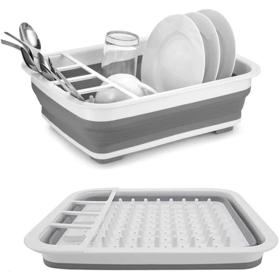 Складна силіконова сушарка для посуду Collapsible Drying Rack 37x31 см: органайзер для тарілок та приборів Одеса
