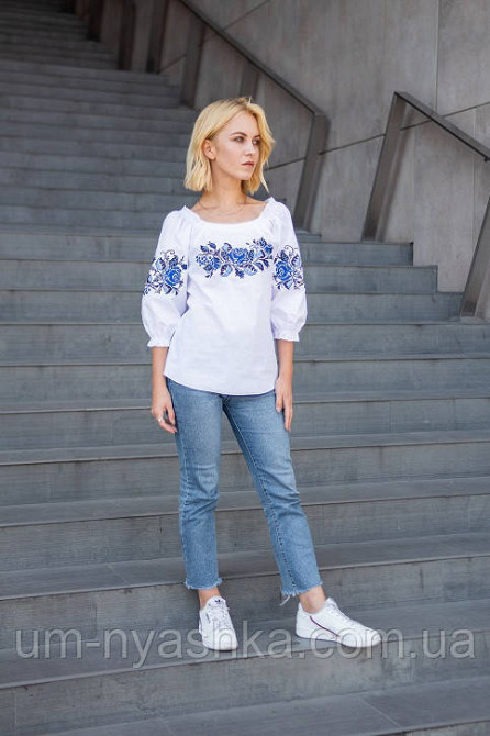 Жіноча вишиванка з класичним орнаментом синьо-біла S-4XL Кривой Рог - изображение 2