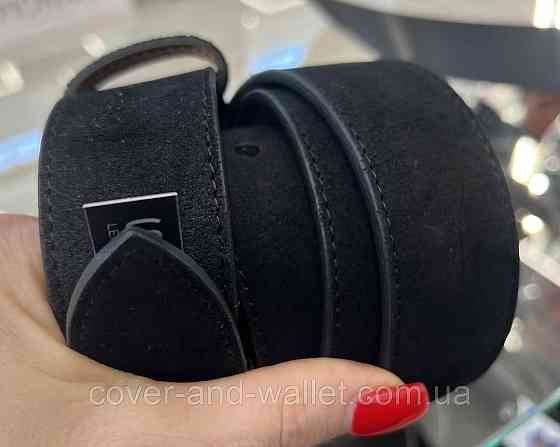 Широкий мужской ремень из итальянской кожи замша черного цвета 40 мм PS Leather Киев