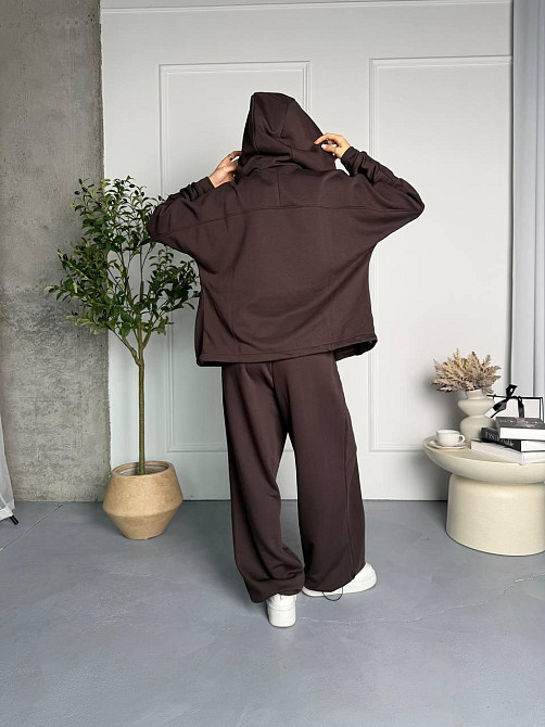 Женский стильный повседневный костюм двойка из качественной трехнитки диагональ Шоколад Одесса - изображение 3