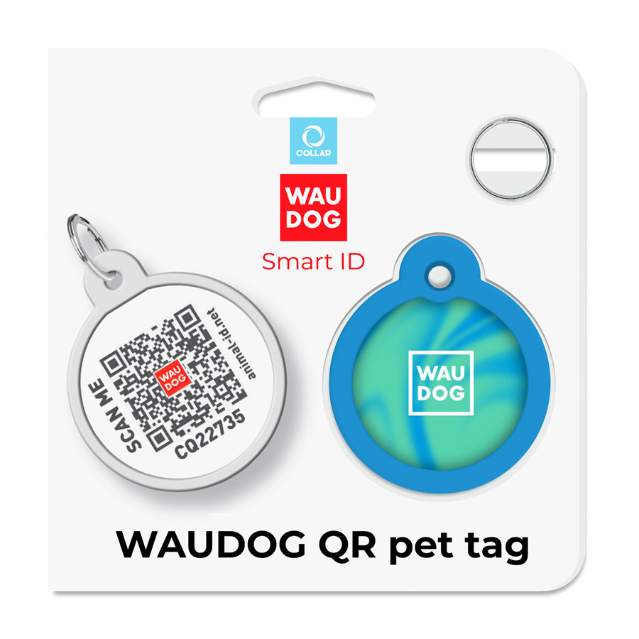 Адресник для собак і котів металевий WAUDOG Smart ID з QR паспортом, малюнок "Градієнт блакитний", коло, Д 30 мм Київ - фото 5