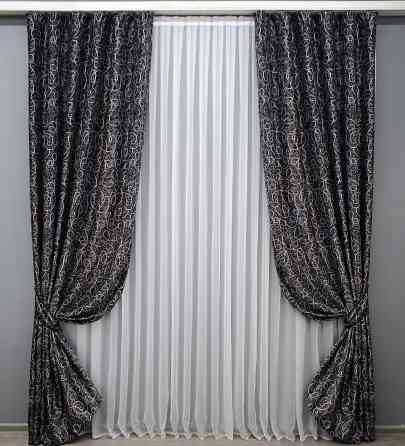 Комплект готовых штор VR-Textil Блэкаут-софт Жаклин № 670ш(А) Черный с серым 100х270 см 2шт (31-099) Киев