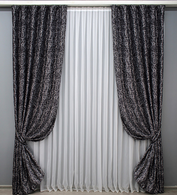 Комплект готовых штор VR-Textil Блэкаут-софт Жаклин № 670ш(А) Черный с серым 100х270 см 2шт (31-099) Киев - изображение 2
