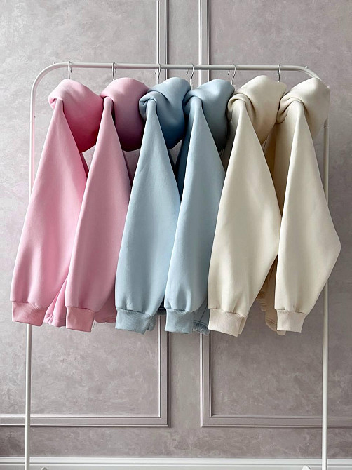 Жіноча тепла оверсайз худі з куліскою турецька тринитка пеньє бавовна Кремовий Одеса - фото 5