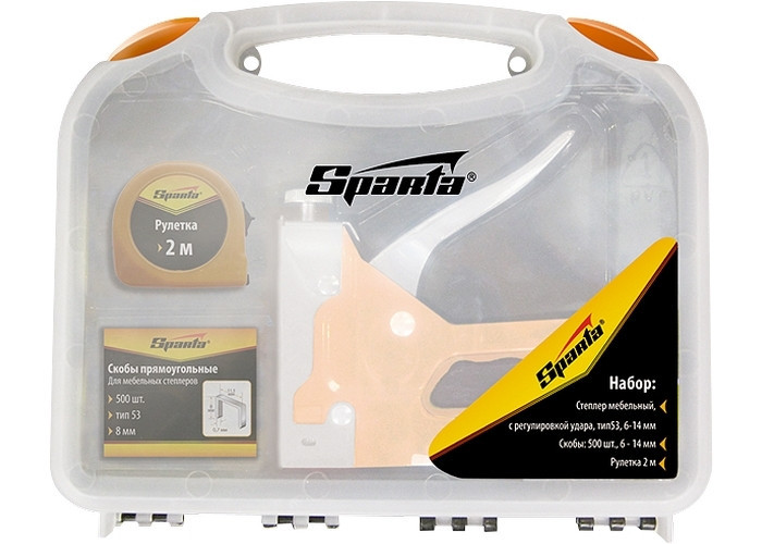 Набір: степлер меблевий регульований, скоби 500 шт, рулетка 2м., тип скоби 53, 6-14 мм Sparta Полтава - фото 1
