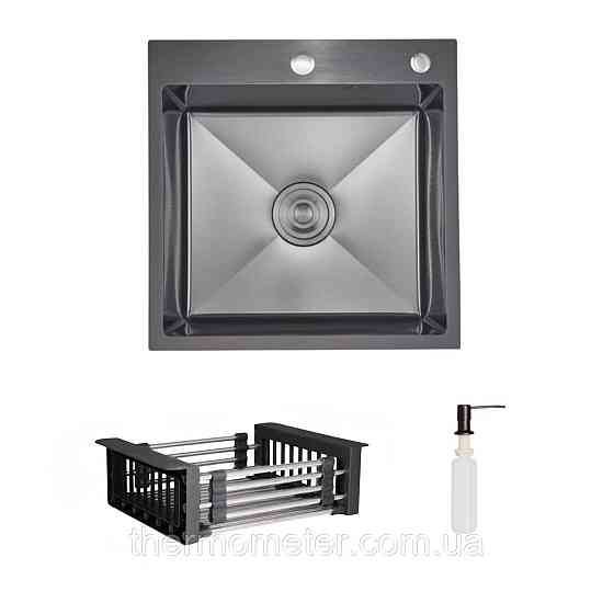 Комплект Lidz Handmade H5050HB Мойка для кухни интегрированная Decor Black PVD Honeycomb в комплекте с дозатором+Lidz LIDZK01B Киев