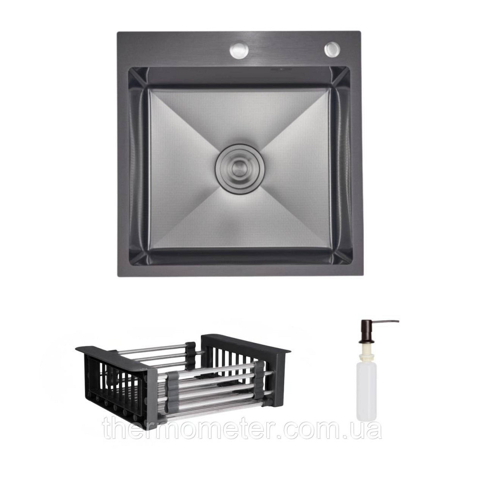 Комплект Lidz Handmade H5050HB Мойка для кухни интегрированная Decor Black PVD Honeycomb в комплекте с дозатором+Lidz LIDZK01B Киев - изображение 1