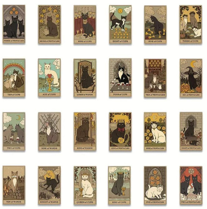 Наліпки карти Таро - Котики , водонепроникні наліпки для пляшки з водою набір 72 шт. Київ - фото 2