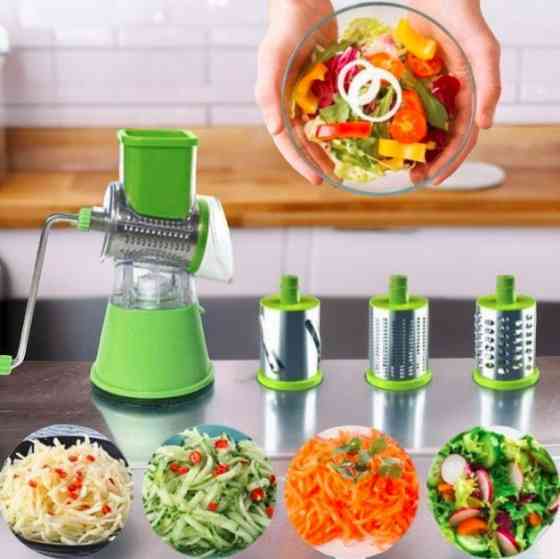 Овочерізка барабанна Tabletop Drum Grater Kitchen Master MINI 5333 з 3 насадками для овочів і сиру) Київ