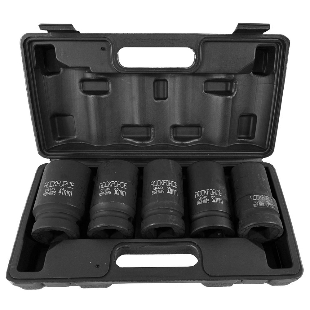 Набор головок ударных глубоких 1''5пр.(12гр.)(27,32,33,36,41мм),в кейсе ROCKFORCE RF-8051-9MPB Одесса - изображение 1
