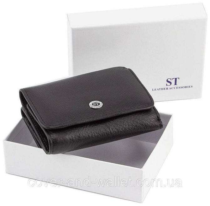 Маленький жіночий гаманець із натуральної шкіри колір чорний ST Leather Київ - фото 2