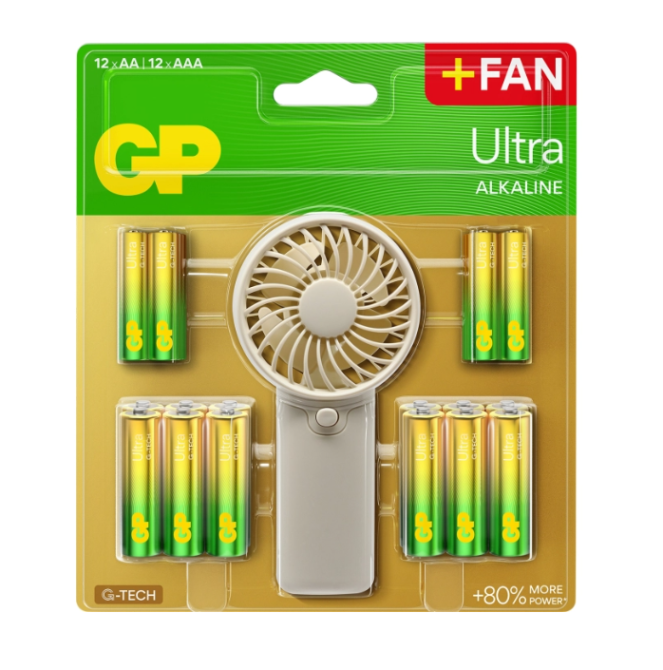 Набір батарейки GP Ultra Alkaline AA 12шт + AAA 12шт + вентилятор Рівне - фото 1