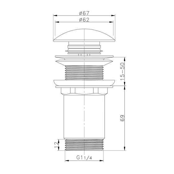 Донный клапан для раковины Koer PW-08-11 1 1/4'' без перелива автоматический СLICK-СLACK (Белая керам.накл) (KR5788) Киев