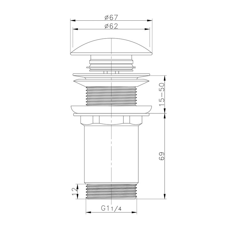 Донный клапан для раковины Koer PW-08-11 1 1/4'' без перелива автоматический СLICK-СLACK (Белая керам.накл) (KR5788) Киев - изображение 4