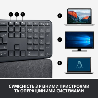 Клавиатура Logitech ERGO K860 Bluetooth/Wireless UA Black (920-010108) Винница - изображение 4