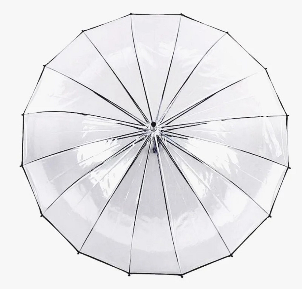 Зонтик прозрачный женский трость полуавтомат с 12 спицами черный Киев - изображение 1