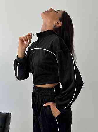 Стильний жіночий велюровий м'який костюм-двійка велюр плюш Чорний, 44/46 Одеса