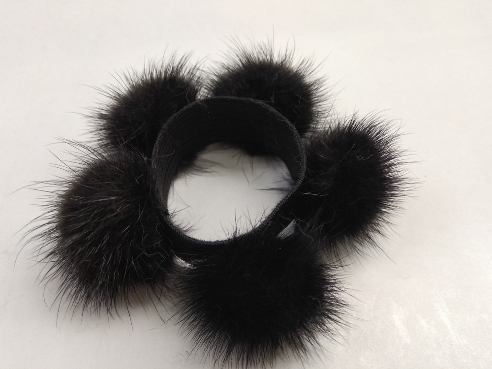 Гумка хутряна норкова на волосся на гульку Чорний Харків - фото 1