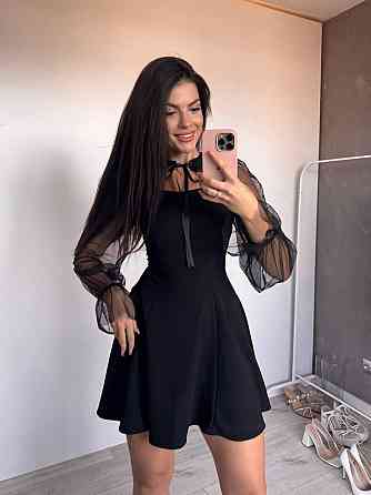 Женское нежное платье с рукавами из сеточки креп дайвинг Черный, 46/48 Одесса