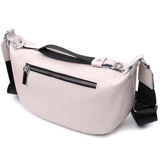 Жіноча сумка через плече з незвичайним бігунком брелоком з натуральної шкіри Біла (Vintage) Київ