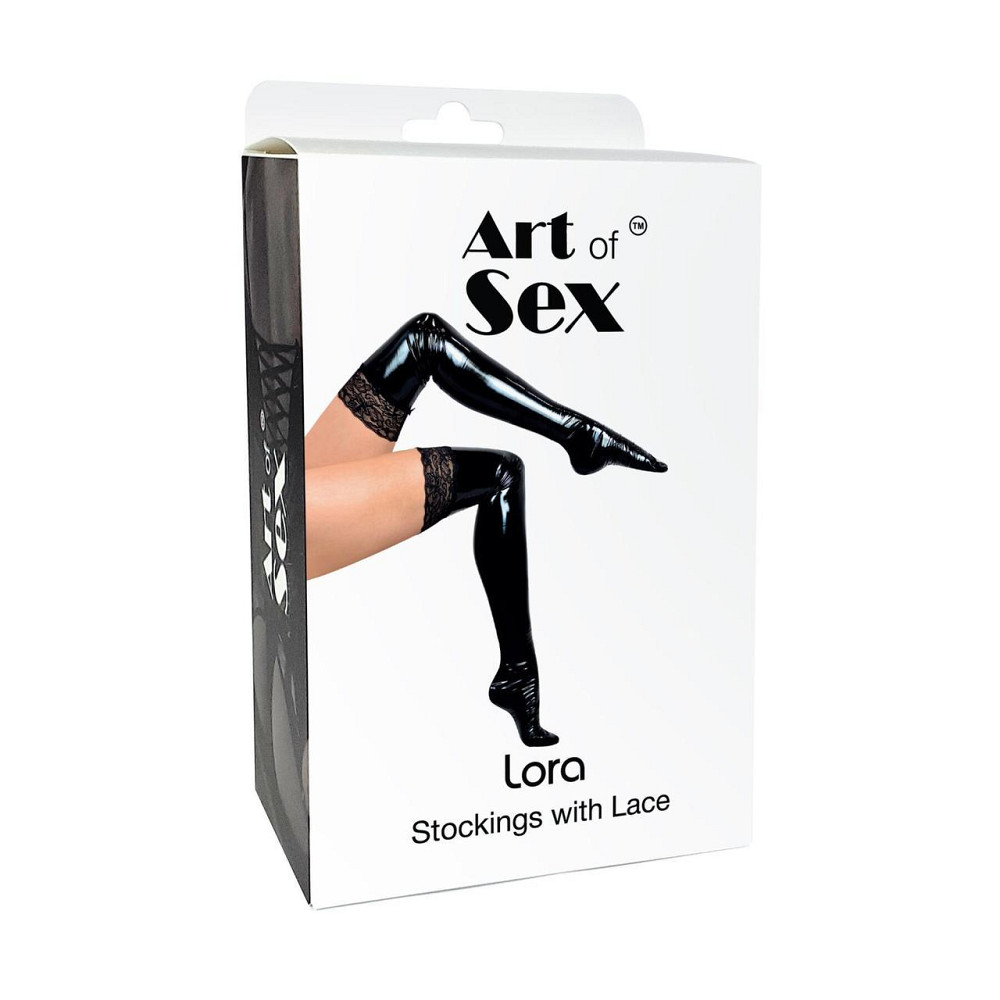 Сексуальные виниловые чулки Art of Sex - Lora с кружевом, размер S, цвет черный Sex Aura Киев - изображение 3