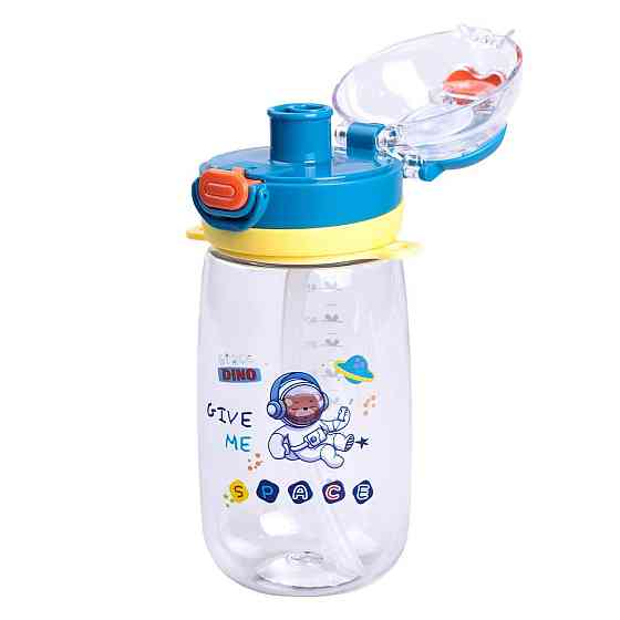 Пляшка для води дитяча 550 мл з ремінцем і трубочкою для спорту та школи 20 см Синя HP-14-45BL Київ