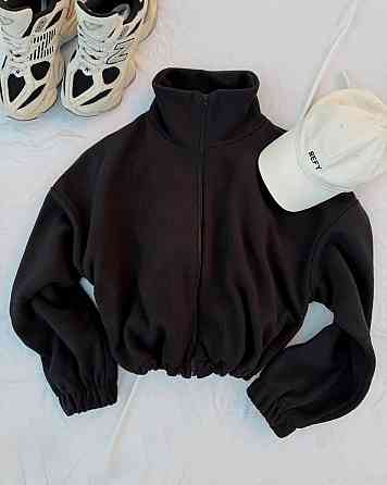 Женский объемный флисовый бомбер на молнии двусторонний флис Черный Одесса