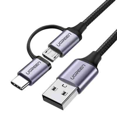 Дата кабель USB 2.0 AM to USB-C + Micro 5P 1.0m 3A US177 black Ugreen (30875) Винница