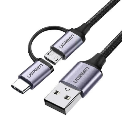 Дата кабель USB 2.0 AM to USB-C + Micro 5P 1.0m 3A US177 black Ugreen (30875) Винница - изображение 1