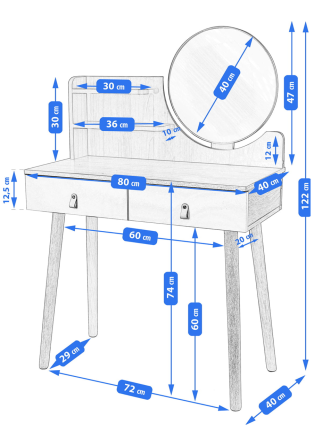Туалетний столик Jumi Scandi з шухлядами, шкіряні ручки, білий Київ