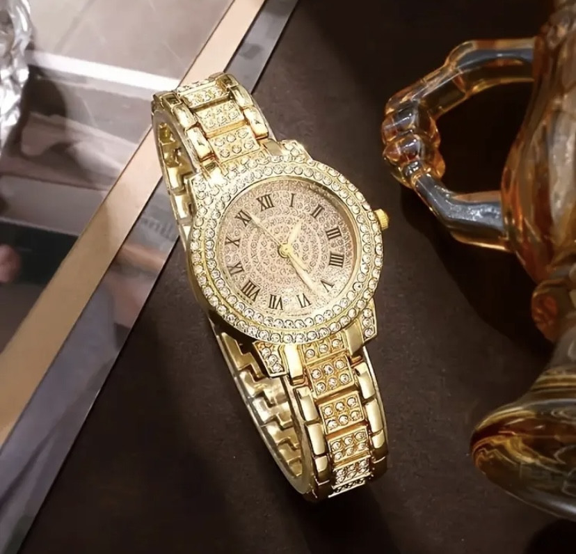 Подарунковий набір для жінок наручний годинник Римський браслет кільце ланцюжок з кулоном і сережки золотистий Київ - фото 5