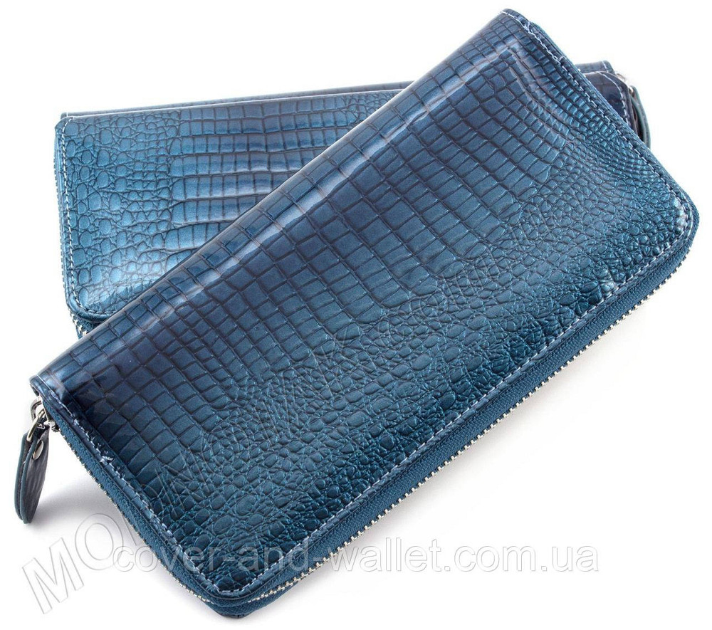 Бірюзовий лаковий жіночий гаманець на блискавці на багато карток Horton AE 202 Київ - фото 9